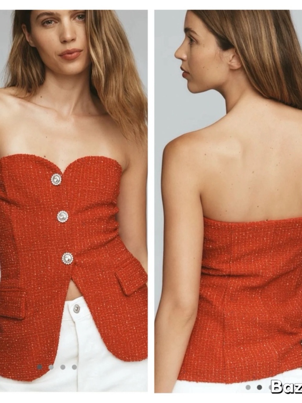 NWT Anthropologie Maeve Red Tweed Strapless Sweetheart Top Sz S - Picture 2 of 11